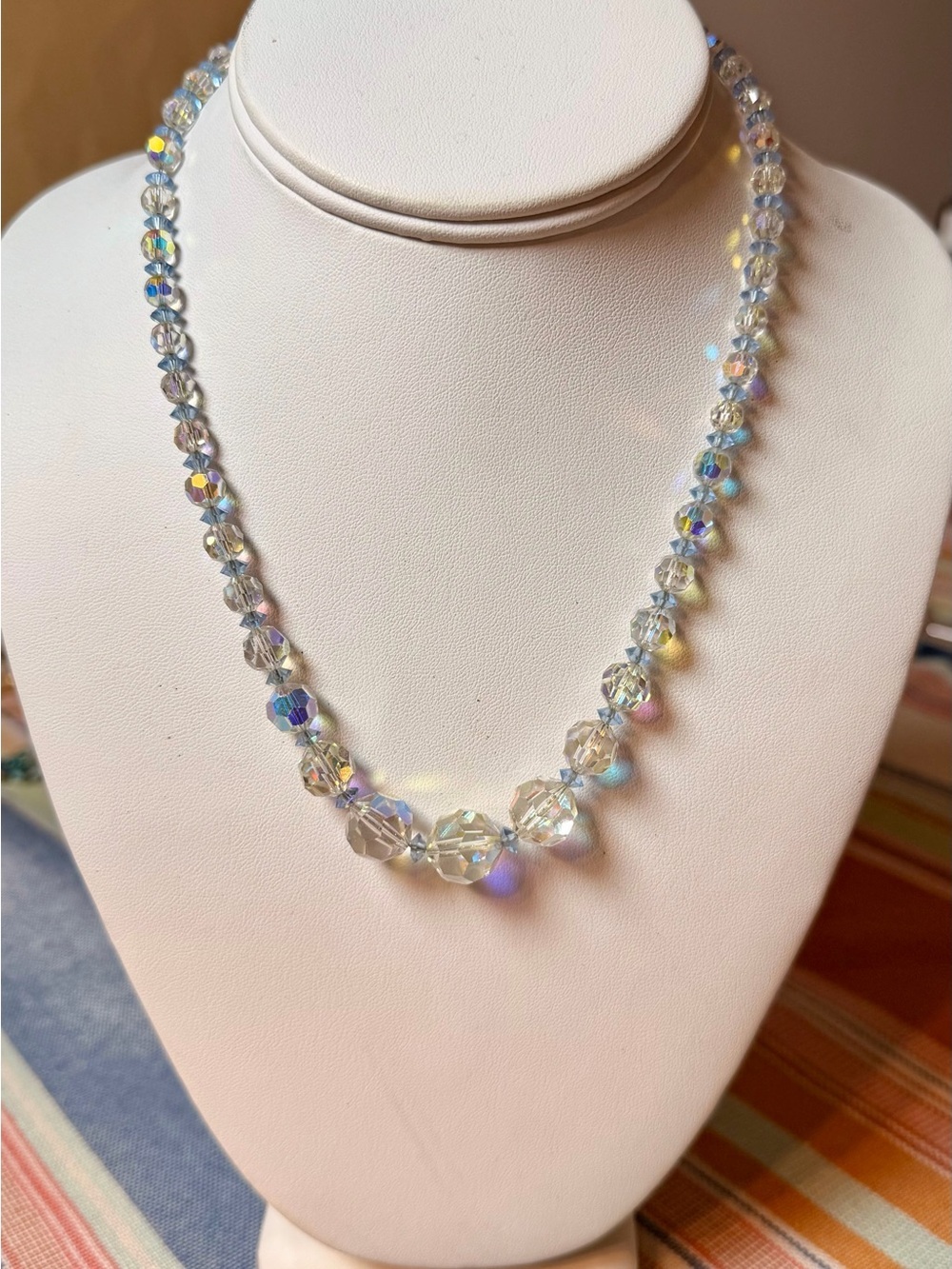 Elegant Vintage AB Crystal Necklace 18”